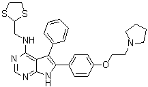 N-(1,3-二硫杂环戊烷-2-基甲基)-5-苯基-6-[4-[2-(1-吡咯烷基)乙氧基]苯基]-7H-吡咯并[2,3-d]嘧啶-4-胺分子结构 (CAS 1026493-77-5)