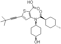 结构式 CAS# 1026785-59-0, 5-(3,3-二甲基-1-丁炔-1-基)-3-[(顺式-4-羟基环己基)[(反式-4-甲基环己基)羰基]氨基]-2-噻吩甲酸
