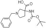 结构式 CAS# 1027511-74-5, 3-[(叔丁氧羰基)氨基]-1-(苯基甲基)-3-吡咯烷羧酸