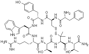 D-苯丙氨酰-L-半胱氨酰-L-酪氨酰-D-色氨酰-L-精氨酰-L-苏氨酰-3-巯基-L-缬氨酰-L-苏氨酰胺环(2→7)-二硫醚分子结构 (CAS 103429-32-9)