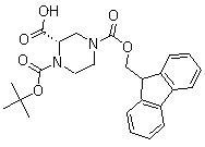 (2S)-1,2,4-哌嗪三甲酸 1-叔丁酯 4-(9H-芴-9-基甲基)酯分子结构 (CAS 1034574-30-5)