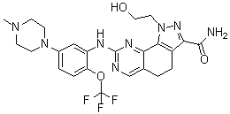 结构式 CAS# 1034616-18-6, 4,5-二氢-1-(2-羟基乙基)-8-[[5-(4-甲基-1-哌嗪基)-2-(三氟甲氧基)苯基]氨基]-1H-吡唑并[4,3-h]喹唑啉-3-甲酰胺
