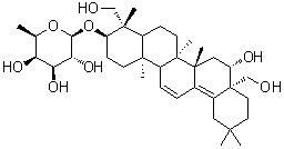 (3beta,4alpha,16alpha)-16,23,28-Trihydroxyoleana-11,13(18)-dien-3-yl 6-deoxy-beta-D-galactopyranoside molecular structure (CAS 103629-72-7)