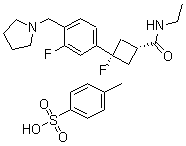 trans-N-Ethyl-3-fluoro-3-[3-fluoro-4-(1-pyrrolidinylmethyl)phenyl]-cyclobutanecarboxamide 4-methylbenzenesulfonate molecular structure (CAS 1039399-17-1)