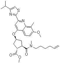 (1R,2R,4S)-2-[(5-Hexen-1-ylmethylamino)carbonyl]-4-[[7-methoxy-8-methyl-2-[4-(1-methylethyl)-2-thiazolyl]-4-quinolinyl]oxy]cyclopentanecarboxylic acid methyl ester molecular structure (CAS 1042695-87-3)