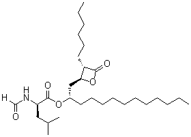 N-甲酰基-D-亮氨酸 (1S)-1-[[(2S,3S)-3-己基-4-氧代-2-氧杂环丁基]甲基]十二烷基酯分子结构 (CAS 104872-28-8)