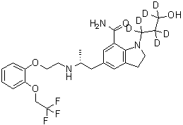 2,3-Dihydro-1-(3-hydroxypropyl-1,1,2,2,3,3-d<sub>6</sub>)-5-[(2R)-2-[[2-[2-(2,2,2-trifluoroethoxy)phenoxy]ethyl]amino]propyl]-1H-indole-7-carboxamide molecular structure (CAS 1051374-52-7)