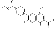 结构式 CAS# 105440-01-5, 7-[4-(乙氧羰基)-1-哌嗪基]-1-乙基-6-氟-1,4-二氢-4-氧代-3-喹啉羧酸