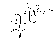 (6alpha,11beta,16alpha,17alpha)-6,9-Difluoro-11-hydroxy-16-methyl-3-oxo-17-(1-oxopropoxy)-androst-4-ene-17-carbothioic acid S-(fluoromethyl) ester molecular structure (CAS 105613-90-9)