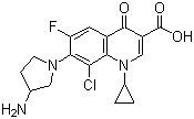 结构式 CAS# 105956-97-6, 克林沙星; 7-(3-氨基-1-吡咯烷基)-1-环丙基-6-氟-8-氯-1,4-二氢-4-氧代-3-喹啉羧酸