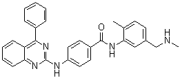 structure of CAS# 1059734-66-5, N-[2-Methyl-5-[(methylamino)methyl]phenyl]-4-[(4-phenylquinazolin-2-yl)amino]benzamide;BMS 833923