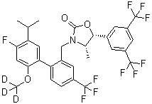 (4S,5R)-5-[3,5-Bis(trifluoromethyl)phenyl]-3-[[4'-fluoro-2'-(methoxy-d<sub>3</sub>)-5'-(1-methylethyl)-4-(trifluoromethyl)[1,1'-biphenyl]-2-yl]methyl]-4-methyl-2-oxazolidinone molecular structure (CAS 1061715-90-9)