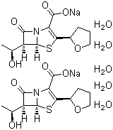 结构式 CAS# 106560-14-9, 法罗培南钠; (5R,6S)-6-[(1R)-1-羟乙基]-7-氧代-3-[(2R)-2-四氢呋喃基]-4-硫杂-1-氮杂双环[3.2.0]庚-2-烯-2-羧酸单钠盐二倍半水合物