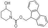 structure of CAS# 1072502-05-6, 3-Hydroxy-1-piperidinecarboxylic acid 9H-fluoren-9-ylmethyl ester