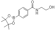 structure of CAS# 1073353-51-1, N-(2-Hydroxyethyl)-4-(4,4,5,5-tetramethyl-1,3,2-dioxaborolan-2-yl)benzamide