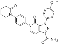structure of CAS# 1074549-89-5, Apixaban Dehydro Impurity;1-(4-methoxyphenyl)-7-oxo-6-[4-(2-oxopiperidin-1-yl)phenyl]pyrazolo[3,4-c]pyridine-3-carboxamide