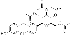 (1S)-1,5-脱水-1-C-[4-氯-3-[(4-羟基苯基)甲基]苯基]-D-山梨糖醇 2,3,4,6-四乙酸酯分子结构 (CAS 1079083-63-8)