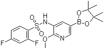 structure of CAS# 1083326-73-1, 2,4-Difluoro-N-[2-(methyloxy)-5-(4,4,5,5-tetramethyl-1,3,2-dioxaborolan-2-yl)-3-pyridinyl]benzenesulfonamide
