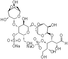 结构式 CAS# 108347-92-8, O-3,6-脱水-alpha-D-吡喃半乳糖基-(1→3)-O-4-O-磺基-beta-D-吡喃半乳糖基-(1→4)-O-3,6-脱水-alpha-D-吡喃半乳糖基-(1→3)-D-半乳糖 4-(硫酸氢酯)二钠盐