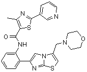 4-甲基-N-[2-[3-(吗啉基甲基)咪唑并[2,1-b]噻唑-6-基]苯基]-2-(吡啶-3-基)噻唑-5-甲酰胺分子结构 (CAS 1093403-33-8)