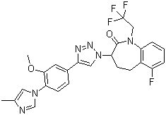 6-Fluoro-1,3,4,5-tetrahydro-3-[4-[3-methoxy-4-(4-methyl-1H-imidazol-1-yl)phenyl]-1H-1,2,3-triazol-1-yl]-1-(2,2,2-trifluoroethyl)-2H-1-benzazepin-2-one molecular structure (CAS 1093978-89-2)