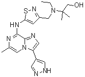 结构式 CAS# 1094069-99-4, 2-[乙基[[5-[[6-甲基-3-(1H-吡唑-4-基)咪唑并[1,2-a]吡嗪-8-基]氨基]-3-异噻唑基]甲基]氨基]-2-甲基-1-丙醇