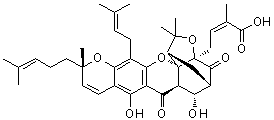 (2Z)-4-[(1R,3aS,5S,6S,6aR,11S,14aS)-3a,4,5,6,6a,7-Hexahydro-6,8-dihydroxy-3,3,11-trimethyl-13-(3-methyl-2-buten-1-yl)-11-(4-methyl-3-penten-1-yl)-7,15-dioxo-1,5-methano-1H,3H,11H-furo[3,4-g]pyrano[3,2-b]xanthen-1-yl]-2-methyl-2-butenoic acid molecular structure (CAS 1097882-33-1)