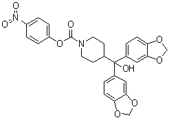 structure of CAS# 1101854-58-3, JZL 184;4-[Bis(1,3-benzodioxol-5-yl)hydroxymethyl]-1-piperidinecarboxylic acid 4-nitrophenyl ester