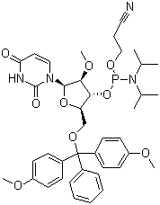 5'-O-(4,4-二甲氧基三苯甲基)-2'-O-甲基尿苷-3'-(2-氰基乙基-N,N-二异丙基)亚磷酰胺分子结构 (CAS 110764-79-9)