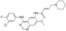 结构式 CAS# 1110813-31-4, Dacomitinib; (2E)-N-[4-[(3-氯-4-氟苯基)氨基]-7-甲氧基-6-喹唑啉基]-4-(1-哌啶基)-2-丁烯酰胺