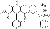 结构式 CAS# 111470-99-6, 苯磺酸氨氯地平; 2[(2-氨基乙氧基)甲基]-4(2-氯苯基)-3-乙氧甲酰基-5-甲氧甲酰基-6-甲基-1,4-二氢吡啶苯磺酸盐