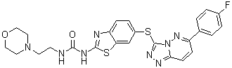 structure of CAS# 1116743-46-4, 1-[6-[[6-(4-Fluorophenyl)[1,2,4]triazolo[4,3-b]pyridazin-3-yl]sulfanyl]-1,3-benzothiazol-2-yl]-3-[2-(morpholin-4-yl)ethyl]urea;SAR 125844