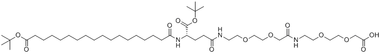 structure of CAS# 1118767-16-0, (S)-22-(tert-Butoxycarbonyl)-43,43-dimethyl-10,19,24,41-tetraoxo-3,6,12,15,42-pentaoxa-9,18,23-triazatetratetracontanoic acid
