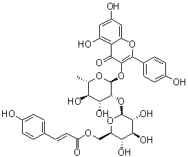 Kaempferol 3-O-beta-D-(6''-p-coumaroyl)glucopyranosyl(1→2)-alpha-L-rhamnopyranoside molecular structure (CAS 111957-48-3)