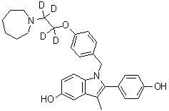 structure of CAS# 1133695-49-4, 1-[[4-[2-(Hexahydro-1H-azepin-1-yl)ethoxy-1,1,2,2-d<sub>4</sub>]phenyl]methyl]-2-(4-hydroxyphenyl)-3-methyl-1H-indol-5-ol