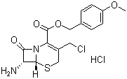 structure of CAS# 113479-65-5, (6R,7R)-7-Amino-3-(chloromethyl)-8-oxo-5-thia-1-azabicyclo[4.2.0]oct-2-ene-2-carboxylic acid (4-methoxyphenyl)methyl ester hydrochloride