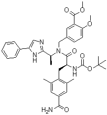 结构式 CAS# 1137026-67-5, 5-[[[(2S)-3-[4-(氨基羰基)-2,6-二甲基苯基]-2-[[叔丁氧羰基]氨基]-1-氧代丙基][(1S)-1-(5-苯基-1H-咪唑-2-基)乙基]氨基]甲基]-2-甲氧基苯甲酸甲酯