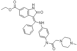 (3Z)-2,3-Dihydro-3-[[[4-[methyl[2-(4-methyl-1-piperazinyl)acetyl]amino]phenyl]amino]phenylmethylene]-2-oxo-1H-indole-6-carboxylic acid ethyl ester molecular structure (CAS 1139455-52-9)