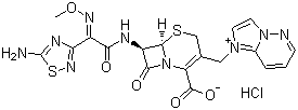 structure of CAS# 113981-44-5, Cefozopran hydrochloride;(6R,7R)-7-[[(2E)-2-(5-Amino-1,2,4-thiadiazol-3-yl)-2-methoxyiminoacetyl]amino]-3-(imidazo[2,3-f]pyridazin-4-ium-1-ylmethyl)-8-oxo-5-thia-1-azabicyclo[4.2.0]oct-2-ene-2-carboxylic acid chloride
