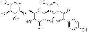 structure of CAS# 114240-18-5, 7-Hydroxy-3-(4-hydroxyphenyl)-8-(6-O-beta-D-xylopyranosyl-beta-D-glucopyranosyl)-4H-1-benzopyran-4-one