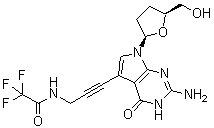N-[3-[2-Amino-4,7-dihydro-4-oxo-7-[(2R,5S)-tetrahydro-5-(hydroxymethyl)-2-furanyl]-3H-pyrrolo[2,3-d]pyrimidin-5-yl]-2-propyn-1-yl]-2,2,2-trifluoroacetamide molecular structure (CAS 114748-68-4)