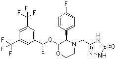 5-[[(2R,3R)-2-[(1R)-1-[3,5-Bis(trifluoromethyl)phenyl]ethoxy]-3-(4-fluorophenyl)-4-morpholinyl]methyl]-1,2-dihydro-3H-1,2,4-triazol-3-one molecular structure (CAS 1148113-53-4)