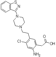2-Amino-5-[2-[4-(1,2-benzisothiazol-3-yl)-1-piperazinyl]ethyl]-4-chlorobenzeneacetic acid molecular structure (CAS 1159977-64-6)