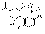 structure of CAS# 1160861-53-9, Di-tert-butyl(2',4',6'-triisopropyl-3,6-dimethoxybiphenyl-2-yl)phosphine;[3,6-Dimethoxy-2',4',6'-tris(1-methylethyl)[1,1'-biphenyl]-2-yl]bis(1,1-dimethylethyl)phosphine