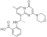 结构式 CAS# 1173900-37-2, 2-[[(1S)-1-[7-甲基-2-(4-吗啉基)-4-氧代-4H-吡啶并[1,2-a]嘧啶-9-基]乙基]氨基]苯甲酸