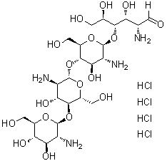 O-2-Amino-2-deoxy-beta-D-glucopyranosyl-(1→4)-O-2-amino-2-deoxy-beta-D-glucopyranosyl-(1→4)-O-2-amino-2-deoxy-beta-D-glucopyranosyl-(1→4)-2-amino-2-deoxy-D-glucose tetrahydrochloride molecular structure (CAS 117399-50-5)