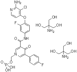 (3-(4-(2-Amino-3-chloropyridin-4-yloxy)-3-fluorophenylcarbamoyl)-5-(4-fluorophenyl)-4-oxopyridin-1(4H)-yl)methyl dihydrogen phosphate  compd. with 2-amino-2-(hydroxymethyl)propane-1,3-diol (1:2) molecular structure (CAS 1174161-86-4)