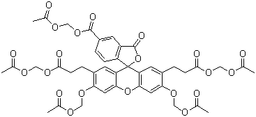 结构式 CAS# 117464-70-7, 2',7'-二(2-羧基乙基)-5(6)-羧基荧光素乙酰氧甲基酯
