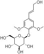 结构式 CAS# 118-34-3, 紫丁香苷; (2R,3S,4S,5R,6S)-2-羟甲基-6-[4-[(E)-3-羟基丙-1-烯基]-2,6-二甲氧基苯氧基]氧杂环己烷-3,4,5-三醇