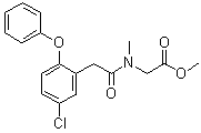 structure of CAS# 1180843-76-8, N-[2-(5-Chloro-2-phenoxyphenyl)acetyl]-N-methyl-glycine methyl ester
